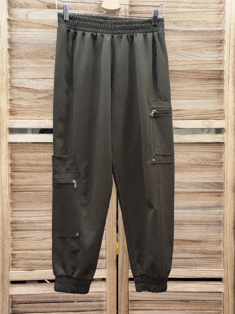 Zara Military Green Technical Cargo Joggers Zipper Pockets Stretch S